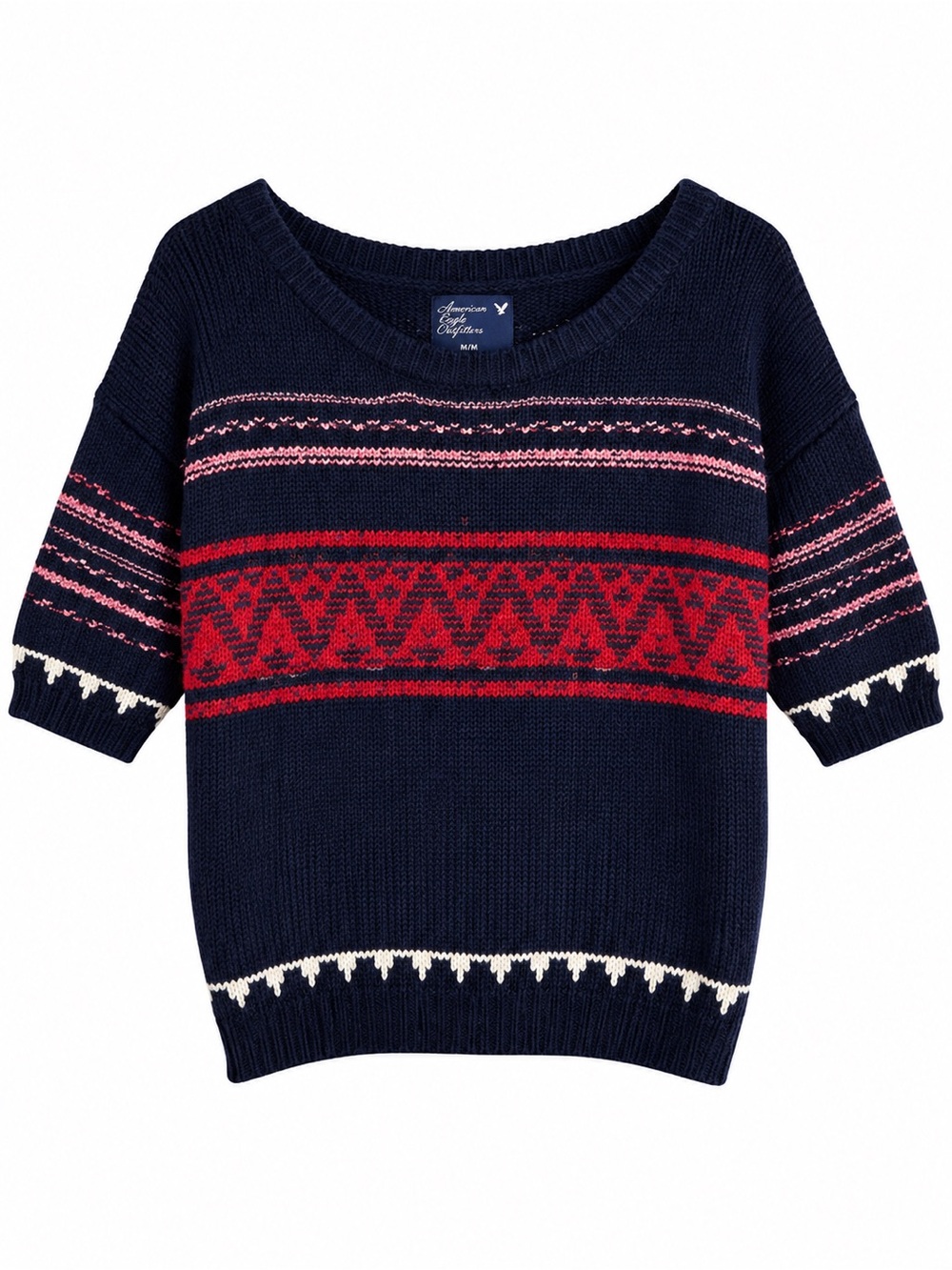 American Eagle Outfitters Womens M Fair Isle Short Sleeve Knit Sweater